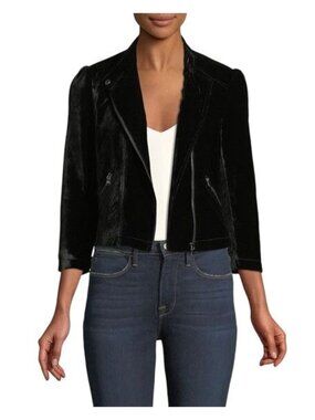 Rebecca Taylor Black Velvet Moto Jacket 3/4 Sleeves